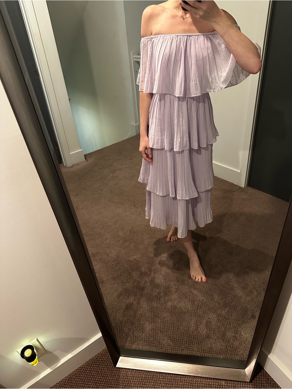 Lulu's Lavender Off-Shoulder Tiered Dress